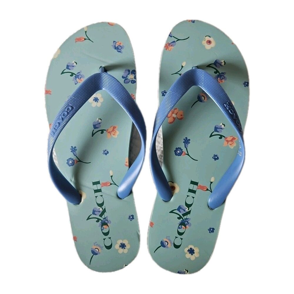 Coach Zak Flip Flop in Light Teal Sz  11 M. Floral Beach NEW